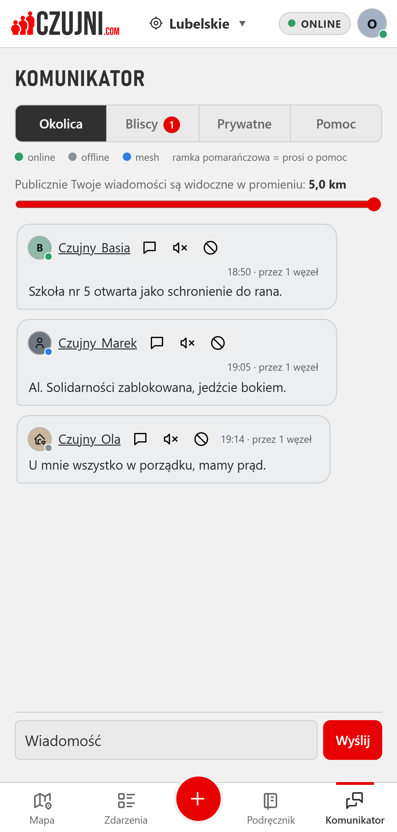 Rzeczywisty kanał Okolica: ostrzeżenia i wiadomości społeczności