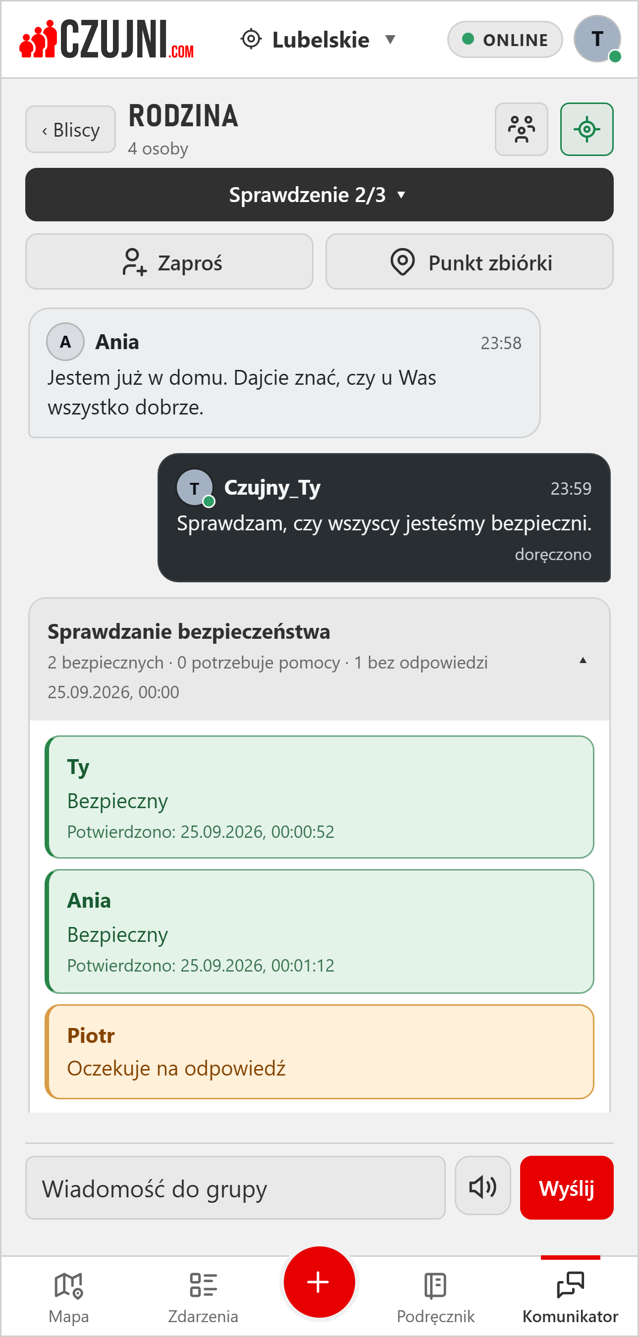 Czat Rodzina ze sprawdzeniem bezpieczeństwa - rozmowa demonstracyjna